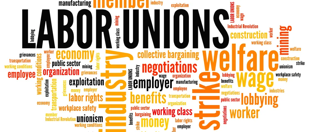 Word cloud for business and organized labor, with the words "Labor Union" most prominent