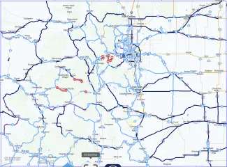 Map of Colorado Department of Transportation snow plow tracker as of 5:00 a.m. January 8, 2024 - CDOT