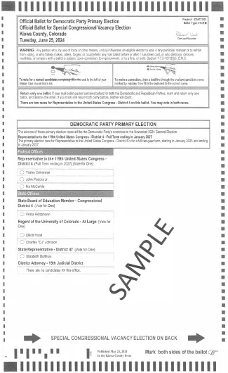 2024 Kiowa County Primary Election Ballot - Page 1