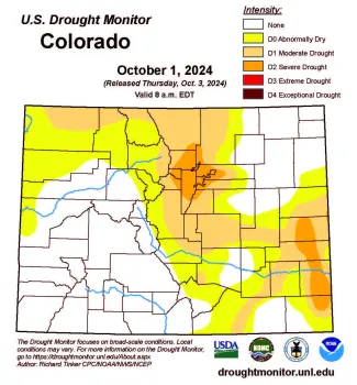Map of Colorado drought conditions as of October 1, 2024