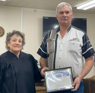 Kiowa County, Colorado, Commissioner Donald Oswald taking the oath of office.