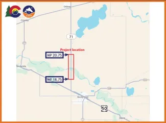 Map of road widening project in Otero County, Colorado.