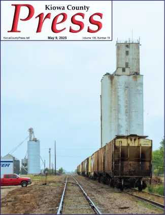 Photo of the week from the May 9, 2025, edition of the Kiowa County Press in Eads, Colorado -  Rail cars near the elevator in Eads, Kiowa County, Colorado - Chris Sorensen.